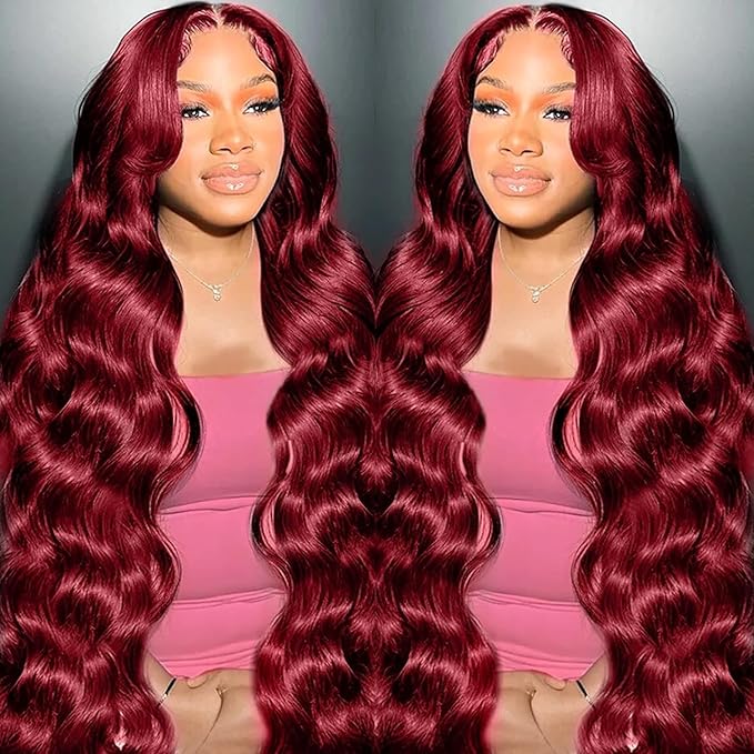 99j Burgundy Lace Front Wigs Human Hair Red Burgundy Wig 180% Density 13x6x1 Body Wave Lace Front Wigs Pre Plucked Glueless Lace Front Wigs Human Hair for Women 30 Inch