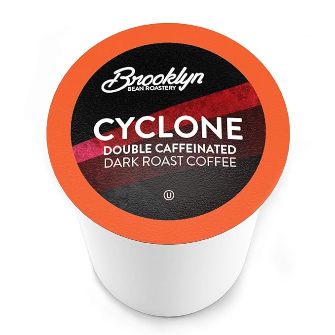 Brooklyn Beans Cyclone Gourmet Coffee Pods - Compatible with Keurig K Cup Brewers Including 2.0 Machines 40 Count Strong and Intense Double Caffeine