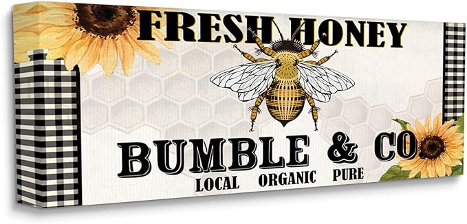 Stupell Industries Fresh Honey Bumble &amp Co. Advertisement Sunflowers Bee Canvas Wall Art 48 x 20 Yellow