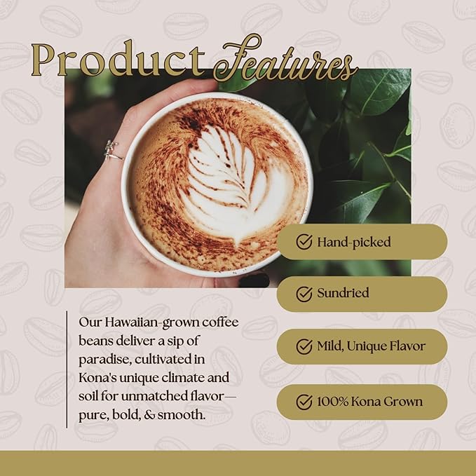 Hualalai Estate 100% Pure Kona Ground Coffee - Medium Dark Roasted Hawaiian Grown Beans - Pesticide-Free Gourmet Grade Premium Coffee (7 oz)