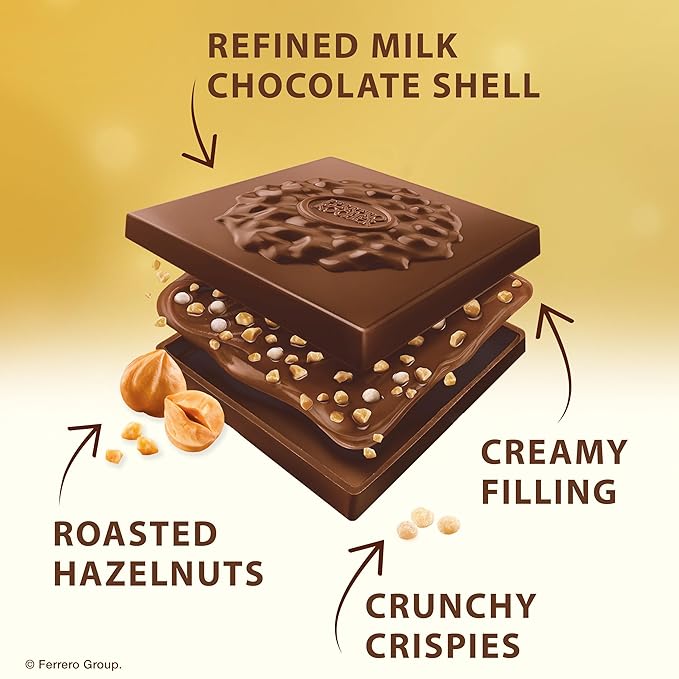 Ferrero Rocher Premium Milk Hazelnut chocolate squares Individually Wrapped Chocolates Great for Sharing or Gifting 60 Pack 3.7 oz Each