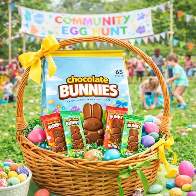 Bunnies Milk Chocolate Wafer Easter Candy 65 Individually Wrapped Bunny Snack Size Treat - Easter Egg Hunt Basket Filler Stuffer Party Favor