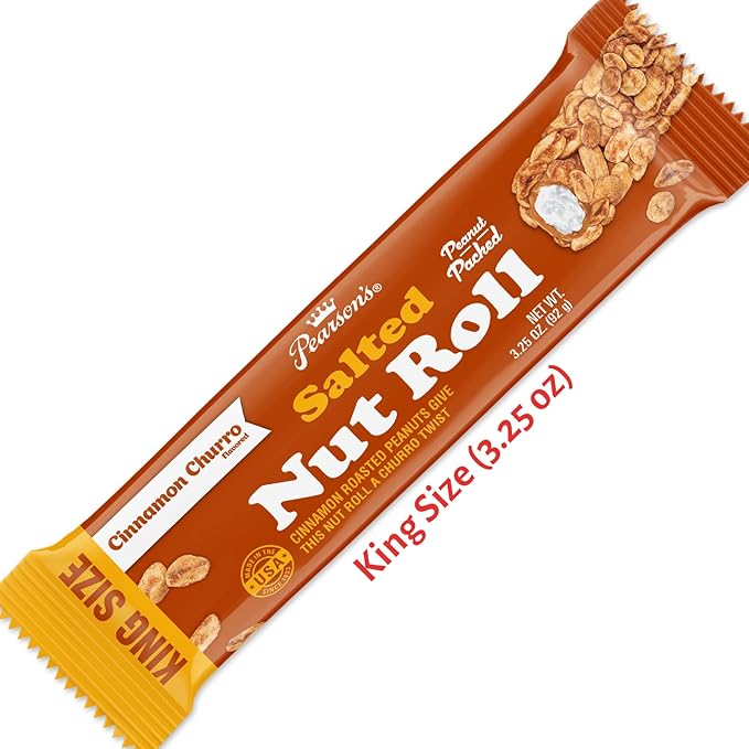 Pearson's Cinnamon Churro Salted Nut Roll | Loaded With Crunchy Roasted Peanuts Golden Caramel and Chewy Nougat | Pack of 18-3.25 oz. King-Sized Candy Bars