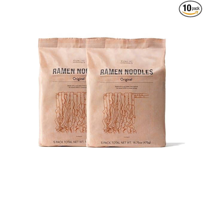 Public Goods Ramen Noodles | Brothless Vegan &amp Vegetarian Instant Ramen | Healthy High Protein Asian Noodle | Preservative Free | No Added MSG | Original (10 Pack)