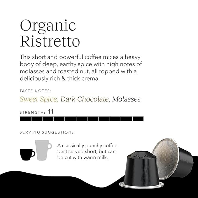 Cru Kafe Ristretto USDA Organic Espresso Coffee Capsules (100 Pods) Fairtrade Coffee Pods Compatible with Nespresso Original Line and Pixie Machines