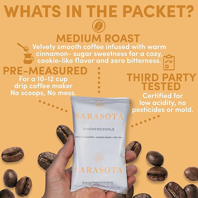Snickerdoodle Sugar Cookie Ground Packs – Gourmet Medium Roast Fractional Packets | Low Acid Mold-Free 2 oz Single-Pot Pouches for 12-Cup Brewers | Bulk Flavored Portion Packs 12 Count – Sarasota
