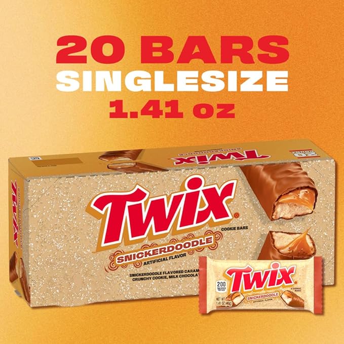 TWIX Snickerdoodle CookieChocolate Candy Bars Nostalgic Cookie Cinnamon Caramel Shortbread Cookie Milk Chocolate Bars 1.4 Oz (Pack of 20) Individually Wrapped Snacks