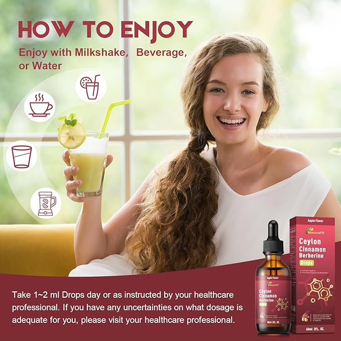 2 Pack Ceylon Cinnamon Berberine Bitter Liquid Drops Supplement with TurmericGreen TeaApple Cider VinegarBlack Seed Oil for Immune System &amp Digestive System Supports 4 FL OZ