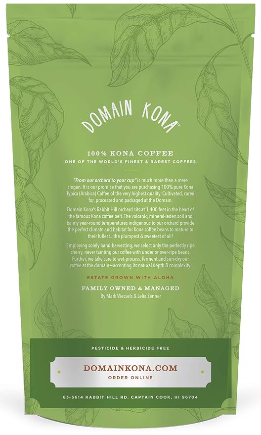 100% Kona Coffee – Whole Bean Medium roast Single estate gourmet coffee 8 ounces Farm fresh roasted from Domain Kona Coffee