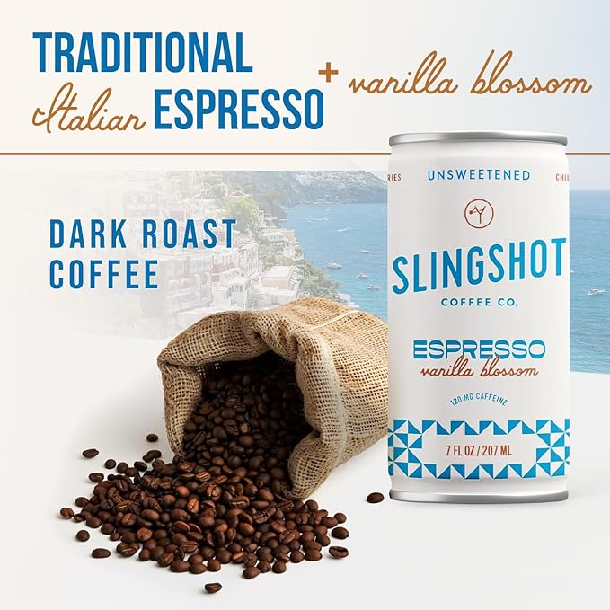 Chilled Espresso - Vanilla Blossom Ready-to-Drink Coffee 7oz Cans (12 Pack) | Organic Italian Espresso Blend with Smooth Vanilla with Notes of Caramel Baking Spice &amp Dark Fruit