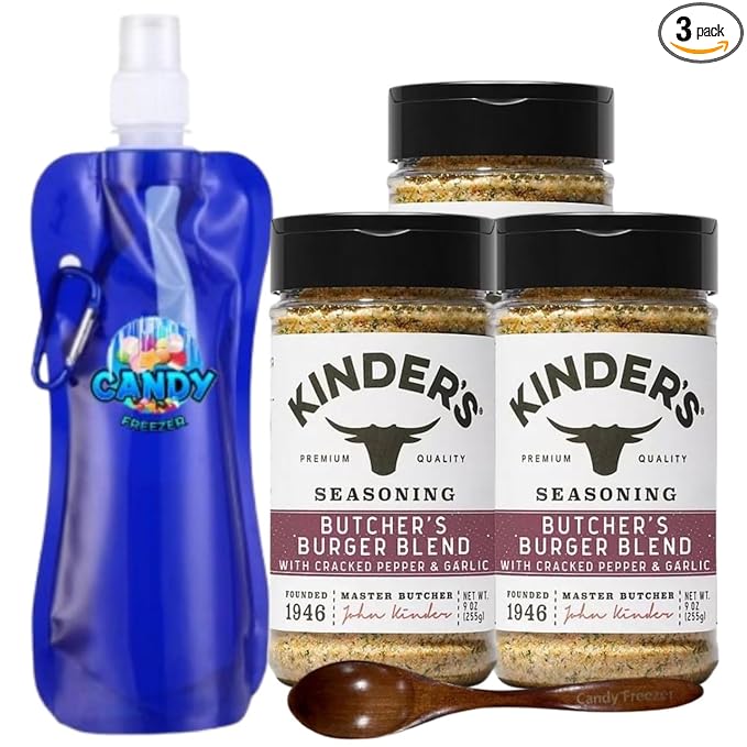 Kinder’s Premium Blend Seasoning – Three (3) 5.5 oz Bottles – All-Purpose Rub for Grilling Cooking &amp Roasting – No MSG Gluten-Free Non-GMO – Includes Collapsible Bottle &amp Wooden Spoon (Tota