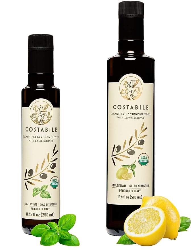 Lemon and Basil Infused EVOO combo. Fresh and delicious flavors for everyday healthy cooking - COSTABILE