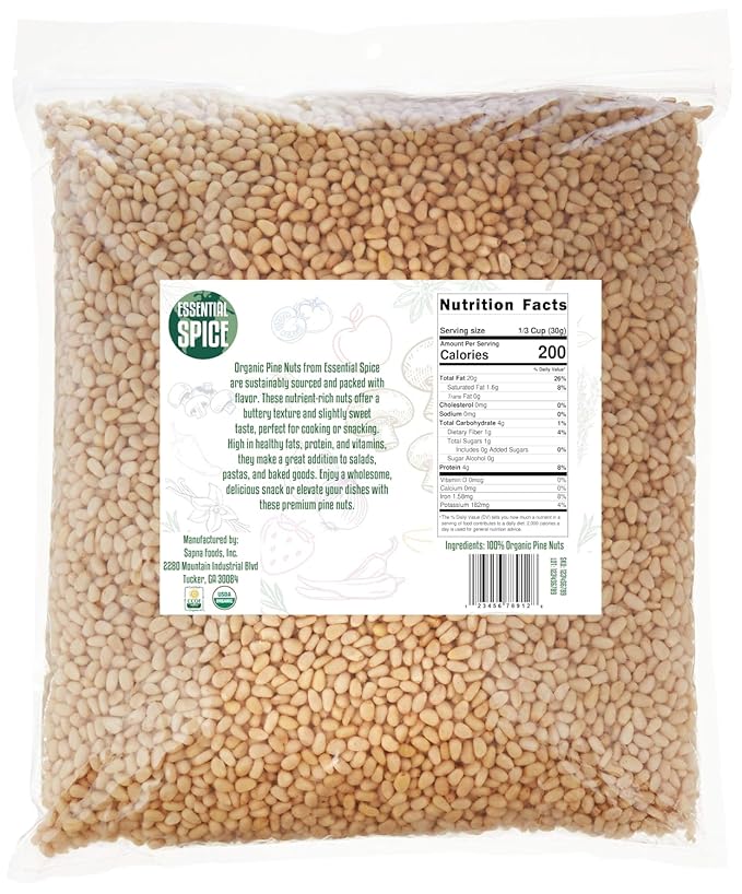 Essential Spice Organic Pine Nuts 25 lb – Buttery Delicate &amp Naturally Sweet – Raw Shelled Pine Nuts for Pesto Salads Baking &amp Gourmet Cooking