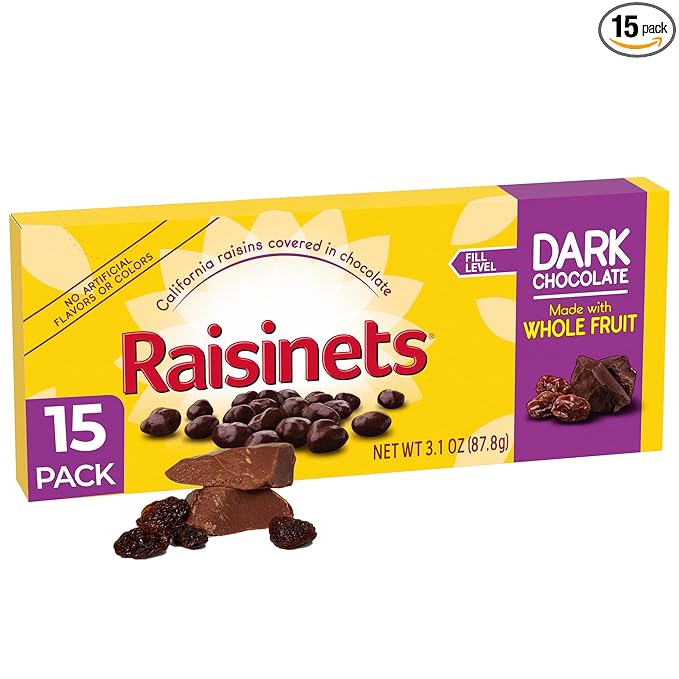Raisinets Dark Chocolate Covered Raisins Gluten-free California Movie Theater Candy Box 3.1 oz Bulk 15 Pack