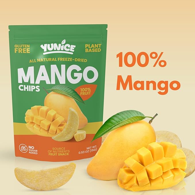 YUNiCE Freeze-Dried Mango Chips 100% Real Fruit Snack Gluten Free Plant Based dried mango no sugar added Crunchy Tropical On-The-Go Snack MANGO 0.70 Ounce (Pack of 12)