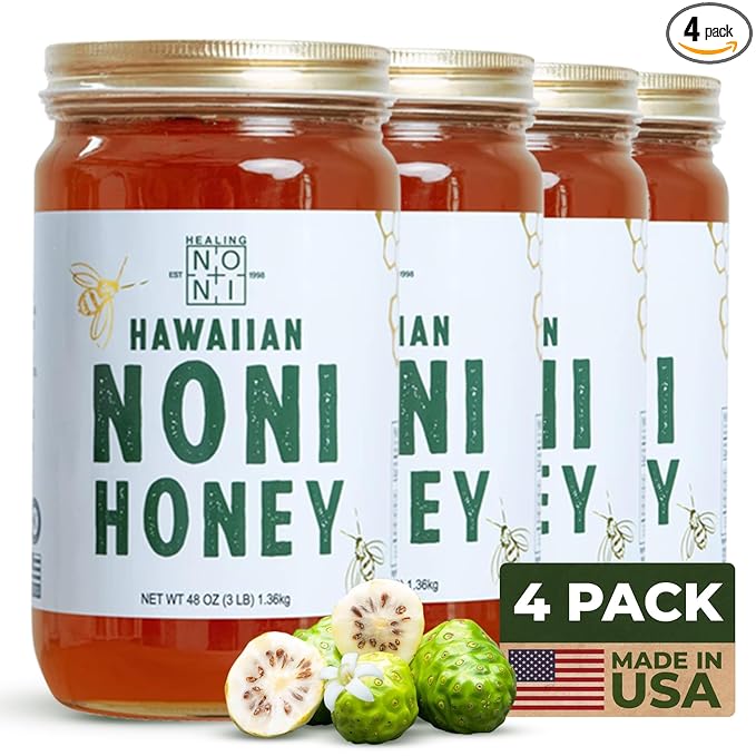 Healing Noni - Hawaiian Honey - All-Natural - 4-Pack Glass Jar 48oz