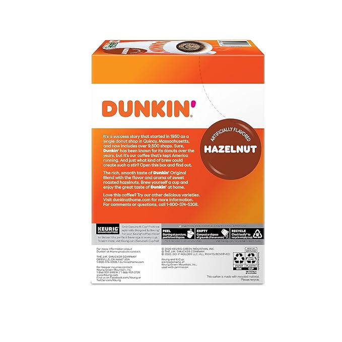 Dunkin Donuts Hazelnut Flavored Coffee K-Cups For Keurig K Cup Brewers (24 Count)