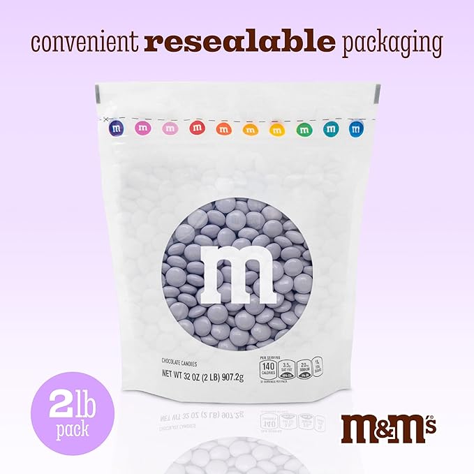 M&ampM’S WORLD Light Purple Milk Chocolate Candy - 2lbs Resealable Purple Candy Pack for Easter Mother's Day Graduations Birthday Parties Weddings Celebrations Birthday Decor and more
