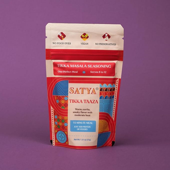 Satya Tikka Masala Powdered Seasoning Mix 1.31 oz Sachets (Pack of 5-185gm) – Smoky Indian Paneer Tikka Masala for Vegetables Chicken - Vegan Gluten &amp Dye Free Low Sodium Authentic Indian Spice
