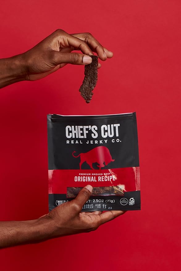 Chef’s Cut Real Beef Jerky | High Protein Meat Snack with 10g Protein &amp 90 Calories Gluten Free Keto-Friendly Premium Lean Smoked Beef | Original Recipe | 2.5 oz (Pack of 8)