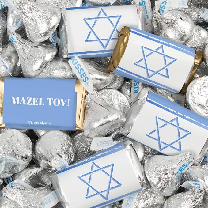 124 Pcs Bar Mitzvah Candy Party Favors Miniatures Chocolate &amp Kisses (1.52 lbs Approx. 124 Pcs) - Mazel Tov