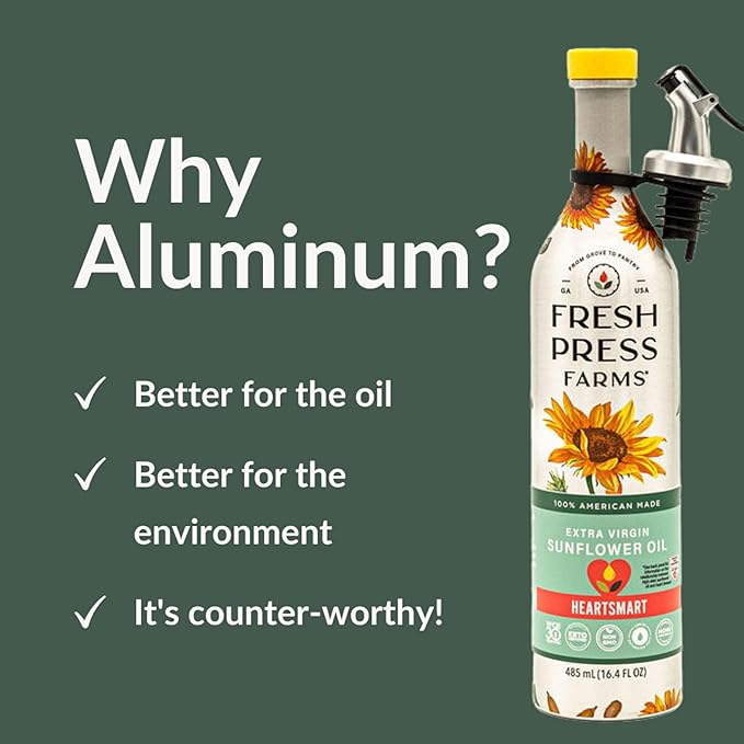 Fresh Press Farms Cold Pressed Extra Virgin Sunflower Oil 16.4 Fl Oz (Pack of 2) High Oleic Georgia Grown 100% American Made Unrefined Certified Whole30 Non-GMO Keto Paleo Gluten Free