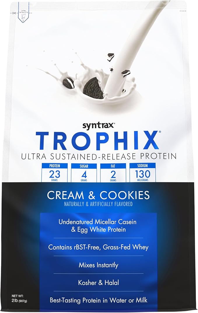 Syntrax Nutrition Trophix Ultra Sustained-Release Protein Powder Blend Real Cookie Pieces Cream &amp Cookies 2 lbs