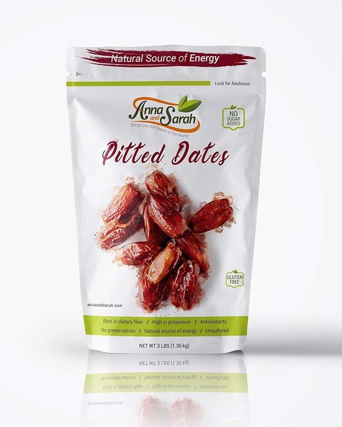 Anna and Sarah Pitted California Deglet Noor Dates in Resealable Bag 3 lbs (1 Pack)