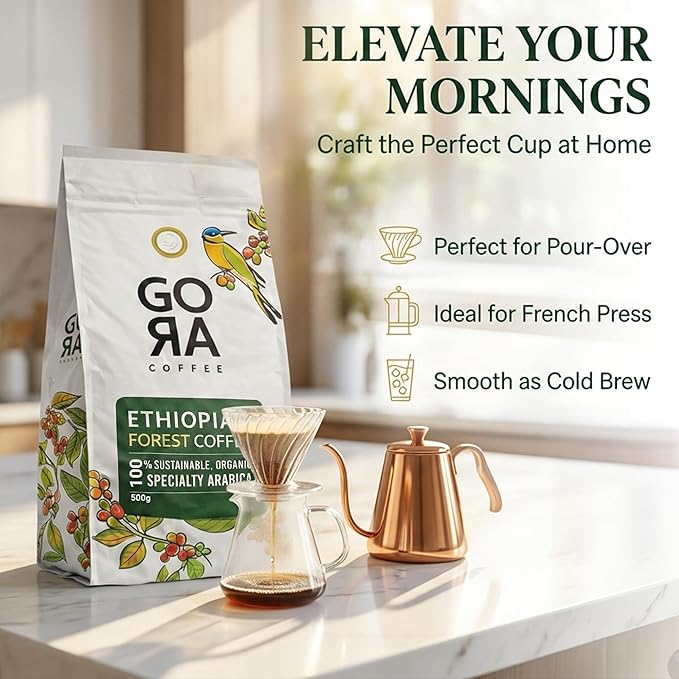 GoRa Ethiopian Coffee Beans – Medium Roast Whole Bean Single Origin Arabica Smooth Fruity &amp Floral Notes Sourced &amp Roasted in Ethiopia – 500g (17.6oz)