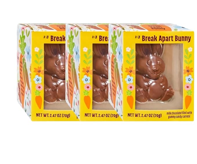Break Apart Bunny Easter Chocolate Bunnies(milk chocolate bunny filled with carrot-shaped gummy candies 2.47oz (3 pack)