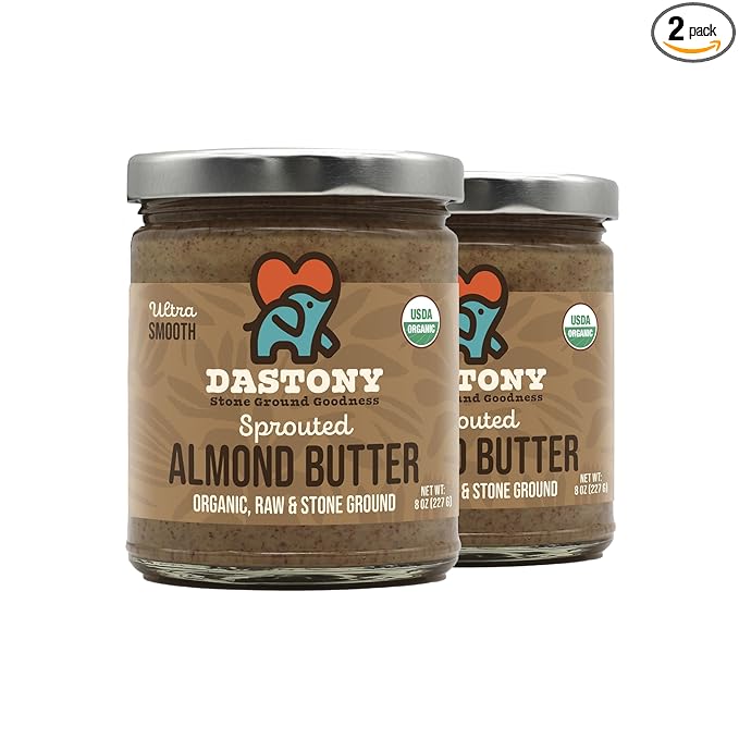 Dastony Organic Raw Sprouted Almond Butter 8 oz | Only One Ingredient | Vegan Paleo and Keto Friendly Non GMO Gluten-free - Pack of 2