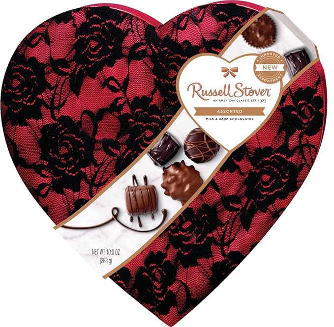 Russell Stover Assorted Chocolate Secret Lace Heart Box 10 Ounce
