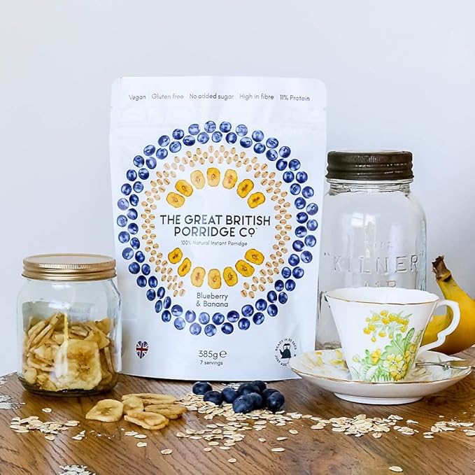 The Great British Porridge Co Gluten Free &amp Vegan Friendly Nutritious Instant Porridge (Blueberry &amp Banana 2-Pack)