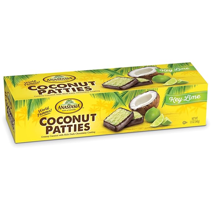 Chocolate Coconut Patties Anastasia Oh Asis! Key Lime Patties – Pina Colada Chocolate-Covered Coconut Treats (Pack of 2) – Perfectly Sweet and Chewy – Ideal for Snacking Gifting or Sharing!