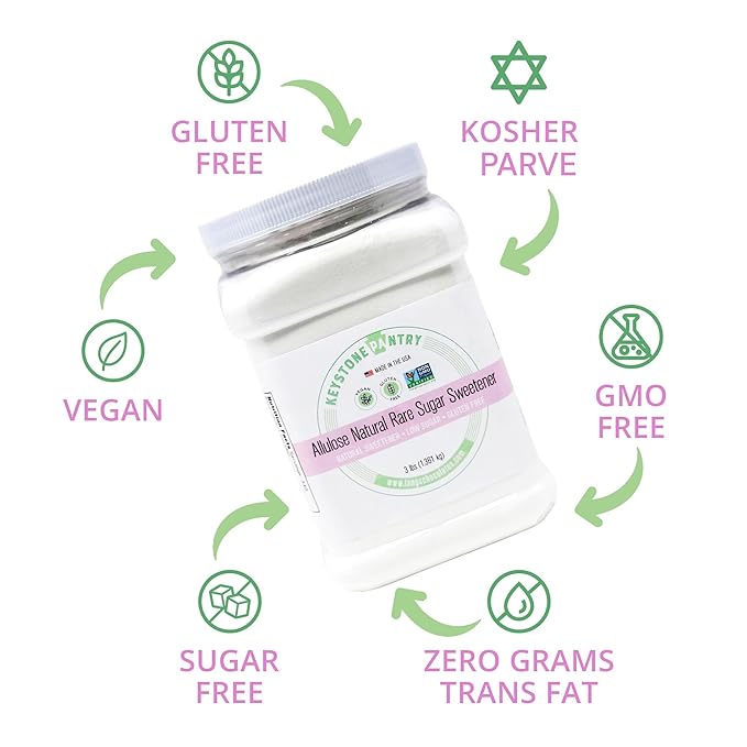 Keystone Pantry - Allulose Sweetener Low Calorie and Low Carb Sugar Substitutes Natural Allulose Sugar Substitute Gluten Soy and Sugar Alcohol-Free 3 Lbs.