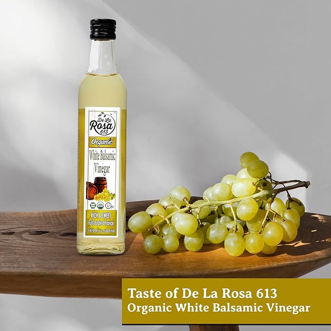 De La Rosa Organic White Balsamic Vinegar Aged in Spanish Wood Barrels Kosher for Passover Vegan &amp Gluten-Free Great for Salad Dressing Marinades Organic Balsamic Vinegar 16.9 Oz (Pack of 2)