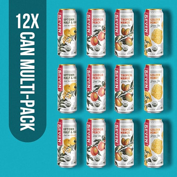 SevenTeas Greatest Hits Variety Pack 16 OZ (Pack of 12 Cans) Lightly Sweetened Organic Iced Tea &amp Lemonade