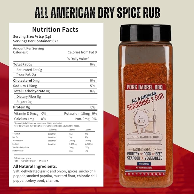 Pork Barrel BBQ All-Purpose BBQ Seasoning &amp Rub | Sugar-Free Gluten-Free MSG-Free | All American BBQ Seasoning for Chicken Beef &amp Pork – 22oz Jar