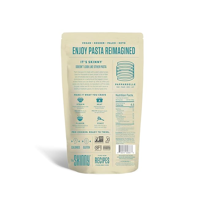 It’s Skinny Pappardelle Pasta – Low Carb Pasta Gluten Free Keto &amp Vegan-Friendly Shirataki Konjac Sugar-Free High in Fiber Only 4.5 Calories Per Serving Ready in 2 Minutes (24 Packs)