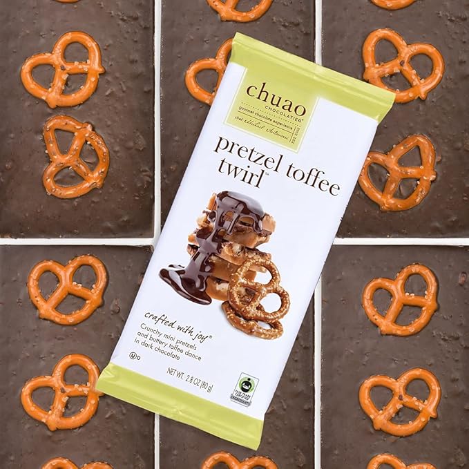 Chuao Chocolatier Pretzel Toffee Dark Chocolate Bars | Gourmet Caramel Chocolate Artisan European No Preservatives | For Gift Baskets Christmas Valentines Day Gifts for Women Men Birthday Thank
