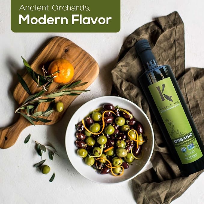 Kasandrinos Organic Olive Oil Extra Virgin Polyphenol Rich Greek Olive Oil 100% Organic First Cold Pressed Mild + Delicate Flavor Verified by Non GMO 1 L / 33.8 oz