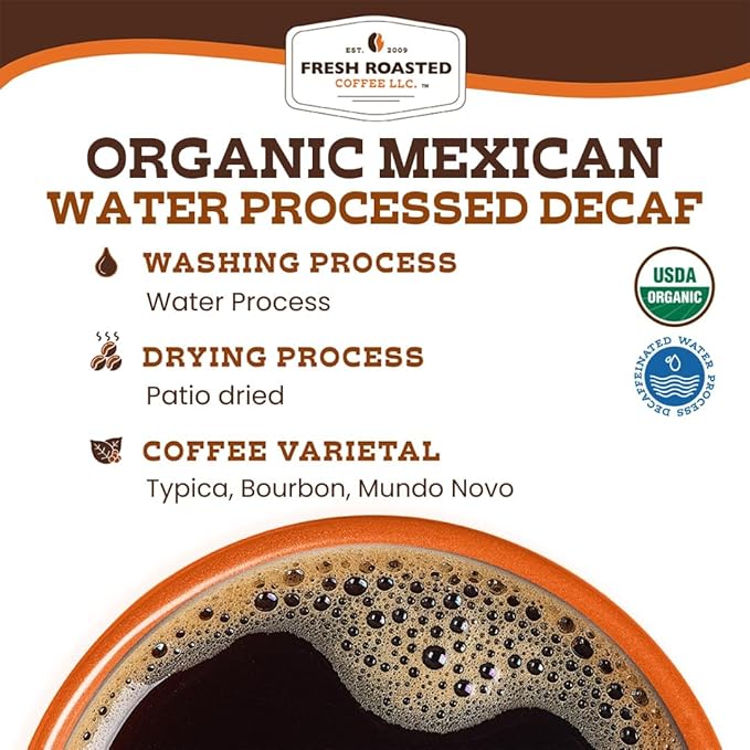 Fresh Roasted Coffee Organic Mexican Water-Processed Decaf | USDA Organic 100% Single Origin Kosher | Medium Roast 72 Pods for K Cup Brewers