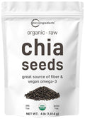Organic Chia Seeds 4lbs | Raw Chia Seed Source | Rich in Essential Fiber Vegan Omega-3 &amp Plant Based Protein | Great for Baking Smoothies Pudding &amp Oatmeal | Non-GMO Gluten Free