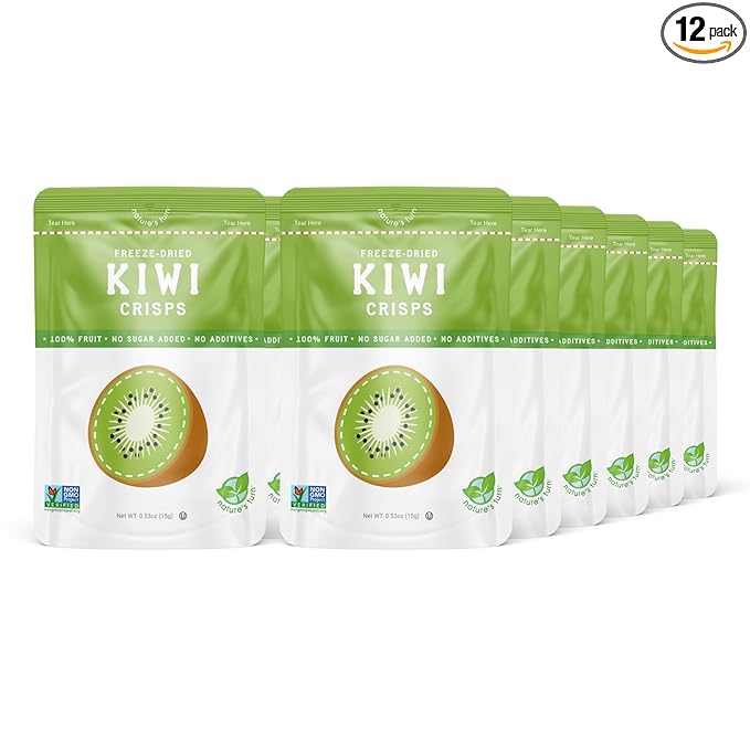 Nature’s Turn Freeze-Dried Fruit Crisps – Healthy Gluten-Free Crispy &amp Delicious Plant-Based Snack Ideal for Cereal Smoothies School Lunches &amp On-the-Go Sour Kiwi Bags of 12 (0.53 oz