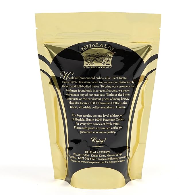 Hualalai Estate 100% Pure Kona Ground Coffee - Medium Dark Roasted Hawaiian Grown Beans - Pesticide-Free Gourmet Grade Premium Coffee (7 oz)