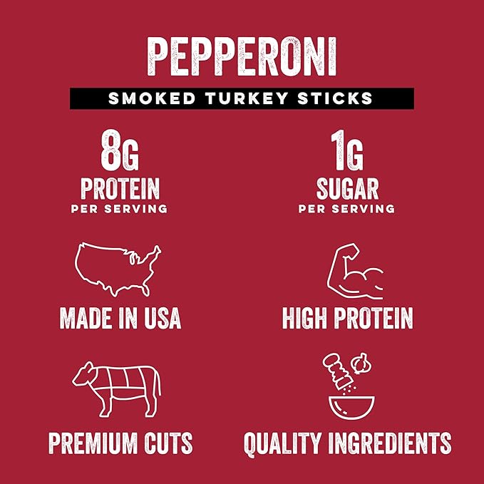 Chef’s Cut Real Turkey Jerky | Smoked Turkey Meat Sticks | High Protein Snack with 8 g Protein &amp 100 Calories Gluten Free Keto-Friendly| Pepperoni | 1 oz Stick (12-Count Bag)