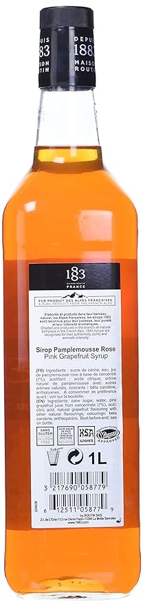 1883 Pink Grapefruit Syrup for Drinks Made in France 1 Liter Glass Bottle