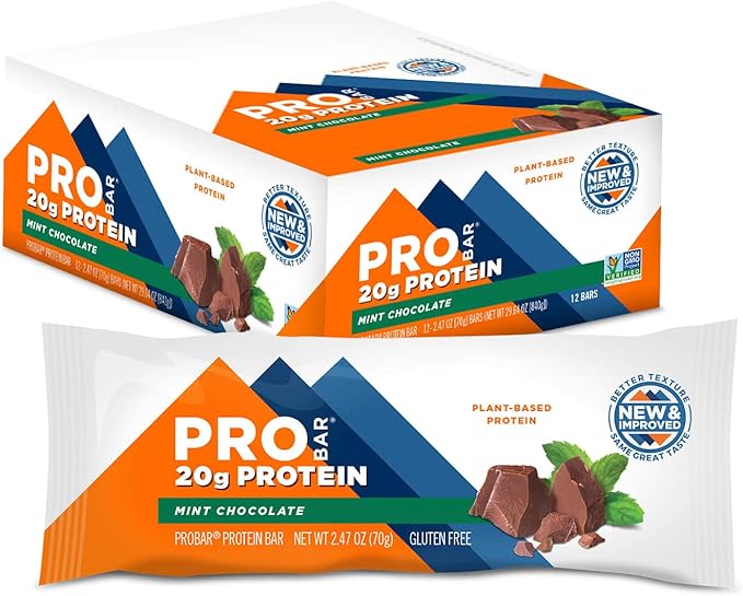 PROBAR Protein Bar Mint Chocolate &amp Peanut Butter Chocolate Gluten-Free Non-GMO Plant-Based (12 Count Each)