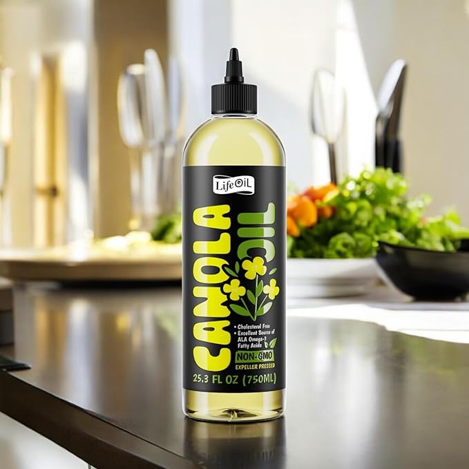 LifeOiL Canola Oil Expeller-Pressed Non-GMO High-Heat Cooking Oil 25.3 fl oz (750 mL) 2-Pack Squeeze Bottles