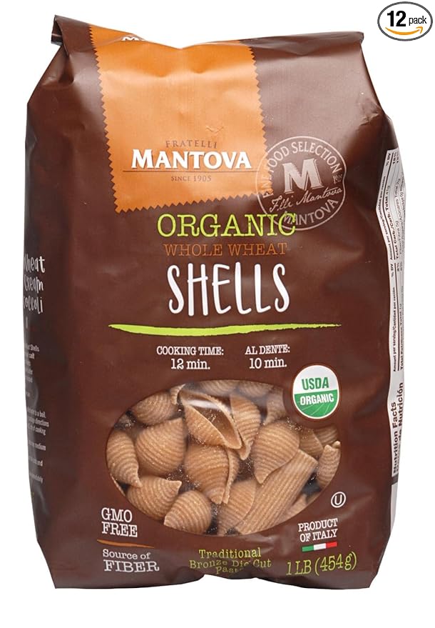 Mantova Italian Organic Whole Wheat Pasta Shell 1-Pound Bags (Pack of 12) made from durum wheat that has become synonymous with flavor quality goodness nutritional value.